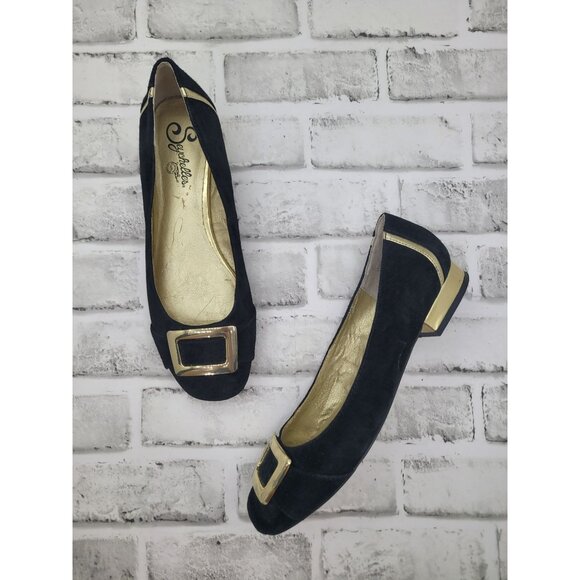 Seychelles Birch Flats Black Suede Gold Toe Buckle and Heel Size 8.5 - Picture 1 of 7